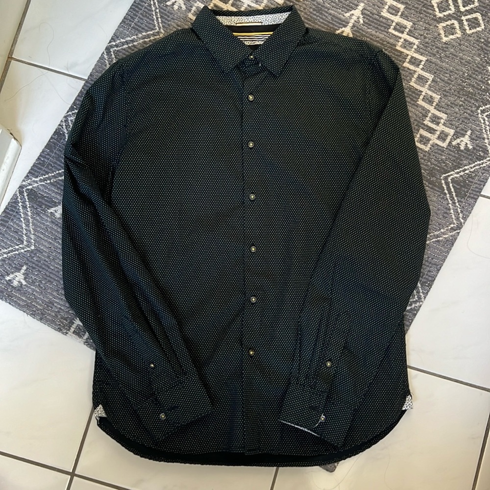 Denim & Flower Ricky Singh Polka Dot Navy Button Down